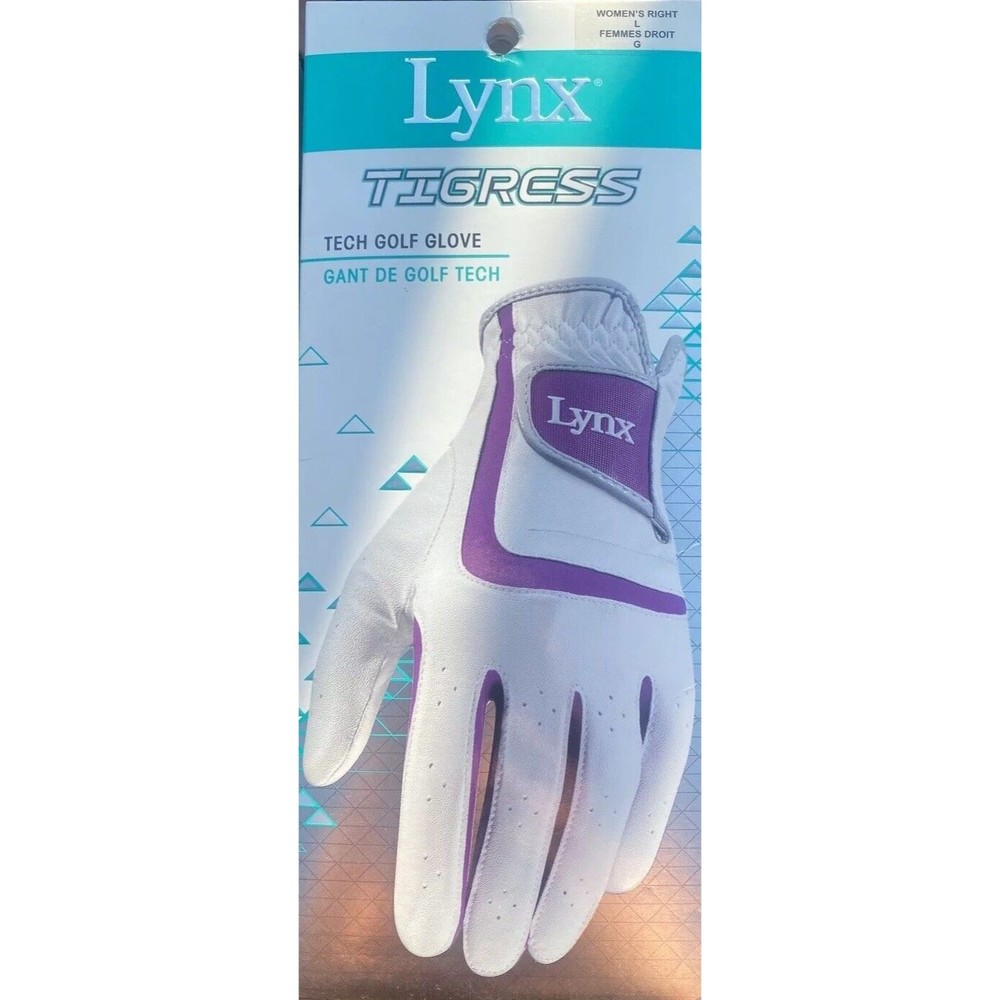 Lynx Tigress Tech Golf Glove Women’s Right Size Large White/Purple (Left Handed)